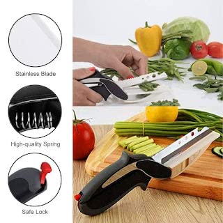 Black ergonomic multi functional kitchen scissors cutting vegetables with stainless blade and safety lock