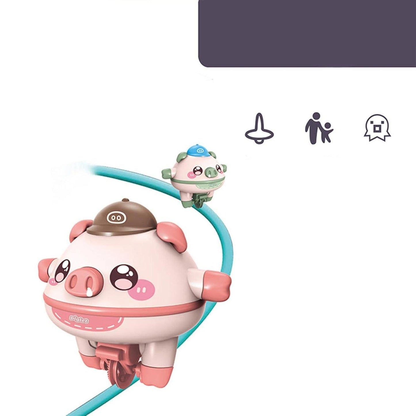 Children's tightrope walking toy with a playful pig design and colorful characters for fun outdoor activity