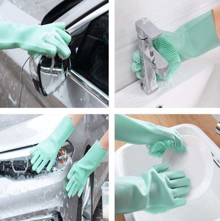 Mint green heat resistant cleaning gloves for kitchen used for washing dishes car and scrubbing faucets