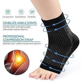 Black ankle support socks with compression features for heel swelling relief socks