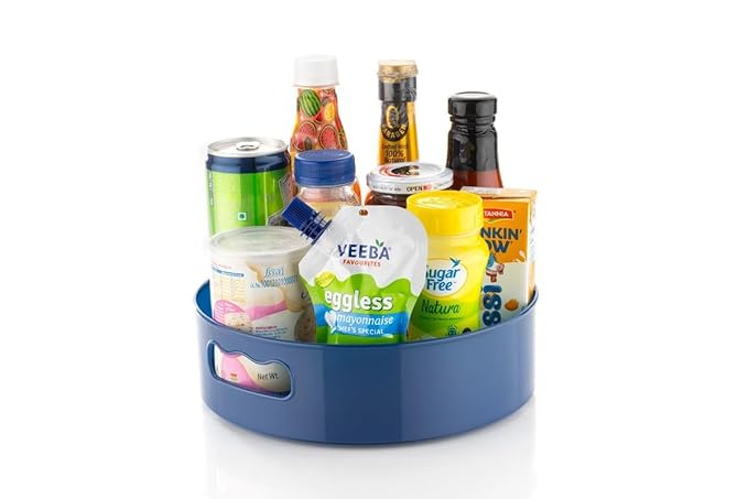 Blue rotating countertop utensil holder with jars bottles and cans multi-function kitchen organizer India