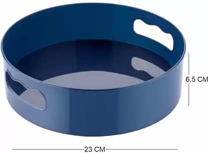 Blue round utensil tray with cutout handles 23 cm diameter 6.5 cm height multi-function kitchen organizer India