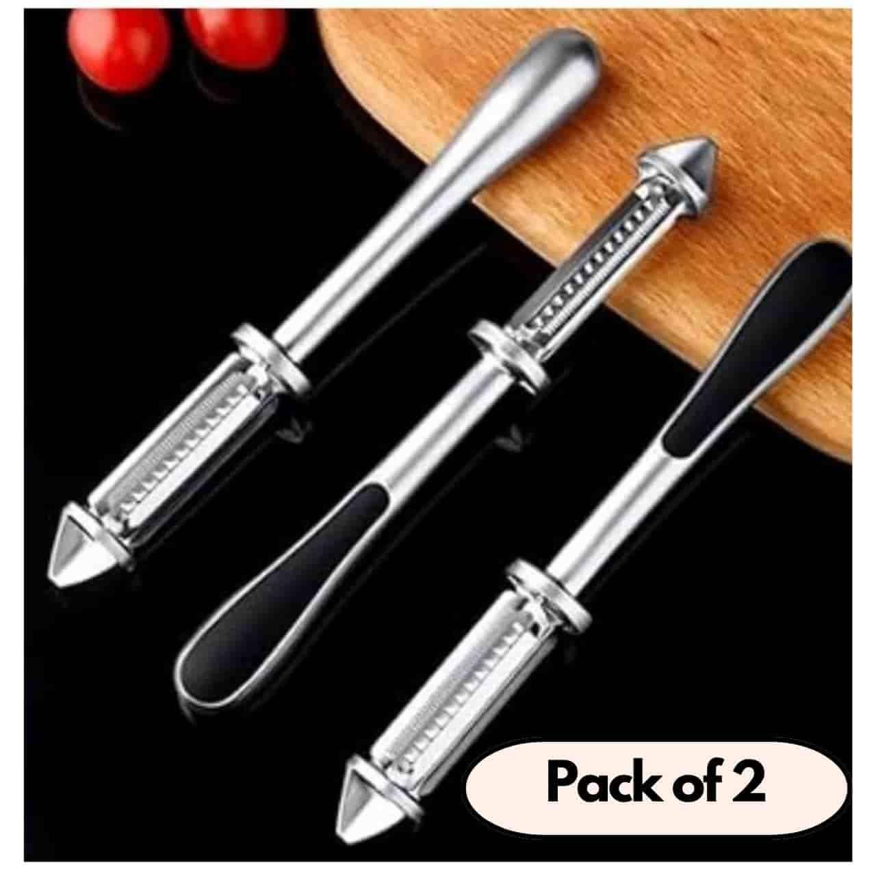 Pack of 2 multifunctional fruit and vegetable peeler with ergonomic handles for easy peeling