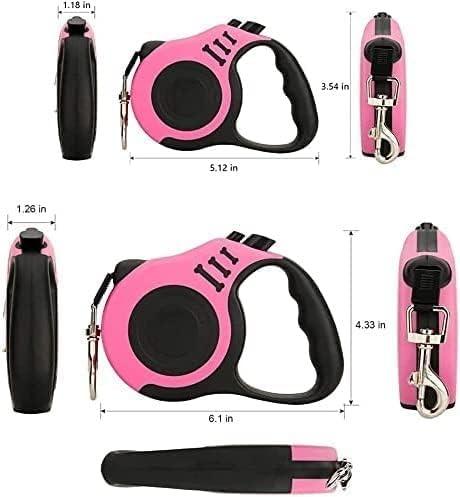Pink retractable dog leash with ergonomic handle and metal clip 500 cm pet leash multicolor