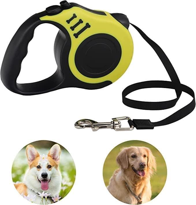 Retractable black and yellow dog leash with metal clasp and nylon strap for small dogs 500 cm pet leash multicolor