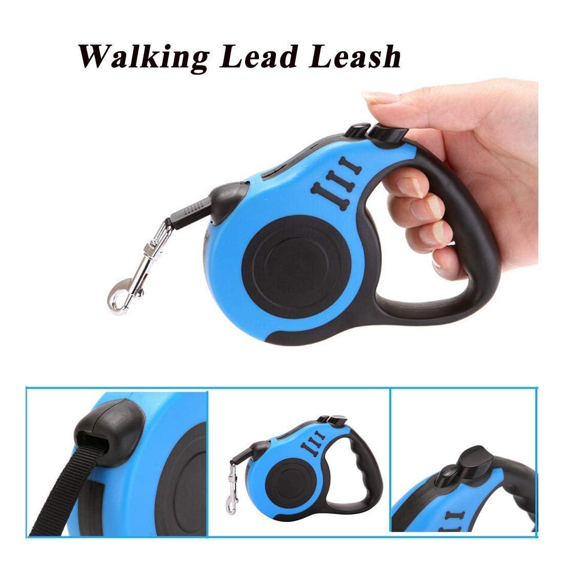Blue and black retractable walking lead leash with ergonomic handle and metal clip 500 cm pet leash multicolor