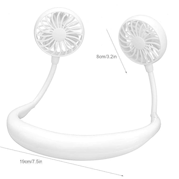 White handsfree wearable neck fan with dual adjustable fans and LED light neck fan with light for summer