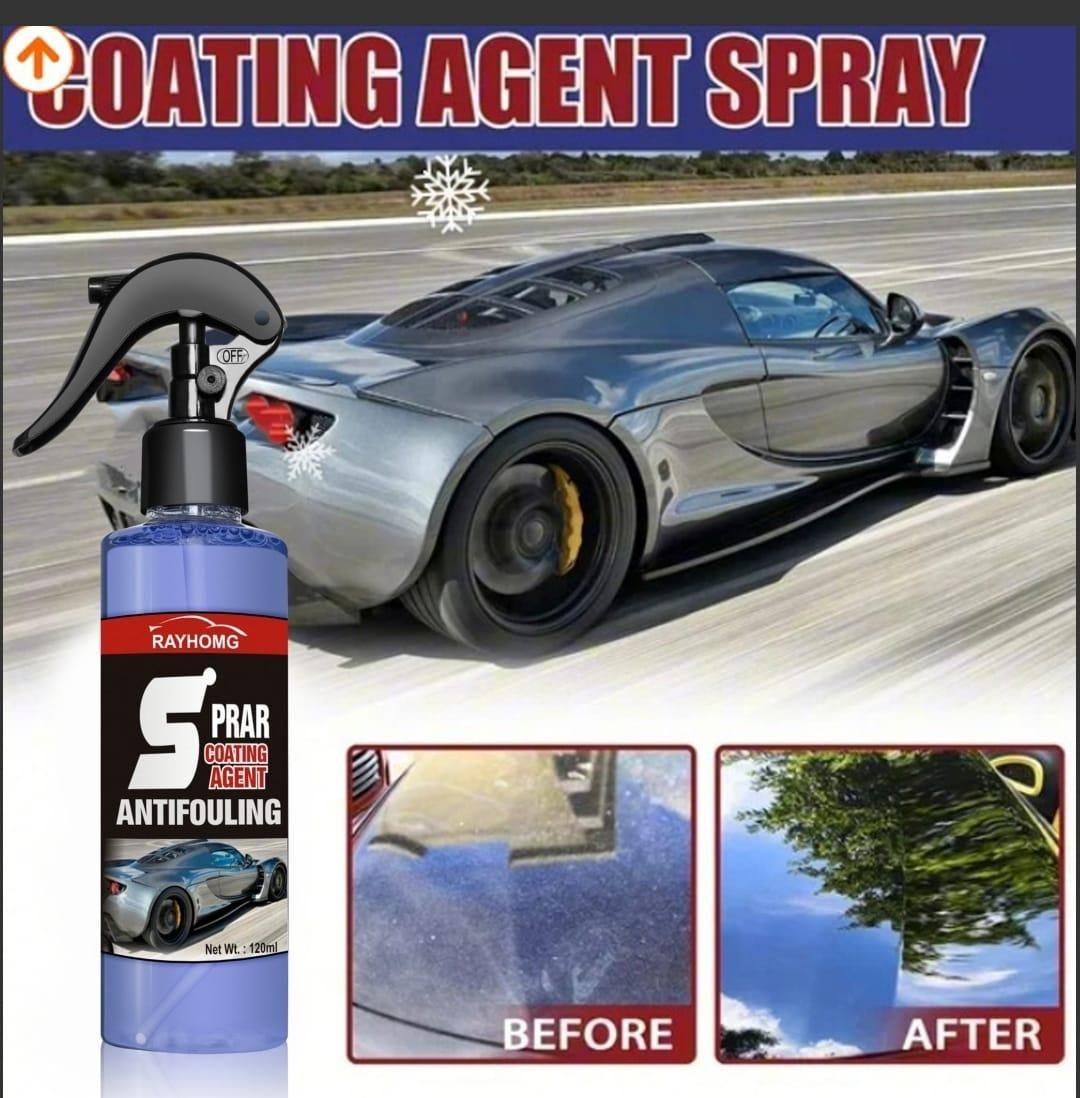 car coating spray for glass bottle with trigger nozzle shown beside sports car with before and after glass shine