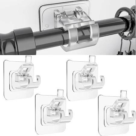 Clear self adhesive rod clips for easy mounting and organizing rods without tools