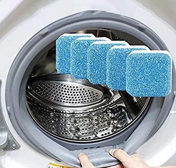 Washing machine cleaner tablets in blue, designed to remove residue and improve machine hygiene