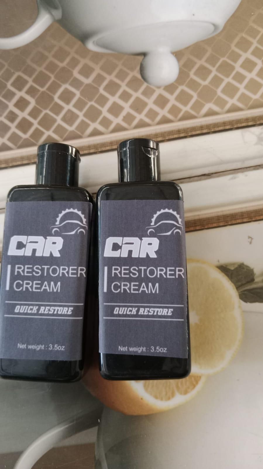 Car restoration cream pack featuring two 3.5oz bottles for quick restoration of car surfaces