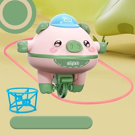 Colorful pig design children's tightrope walking toy with wheels for fun balancing activities
