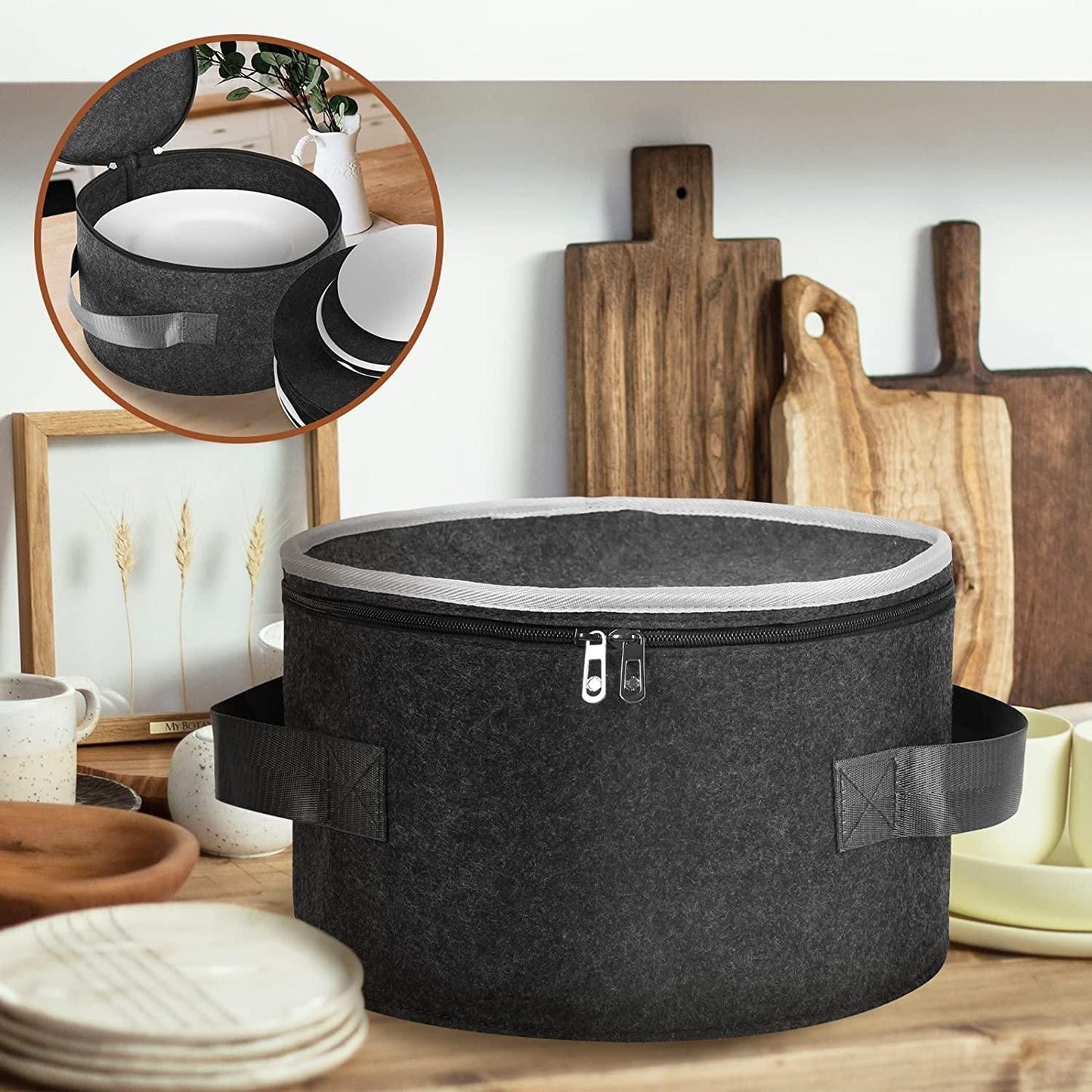 Stylish felt dish storage with protection for organized kitchen and safe plate storage