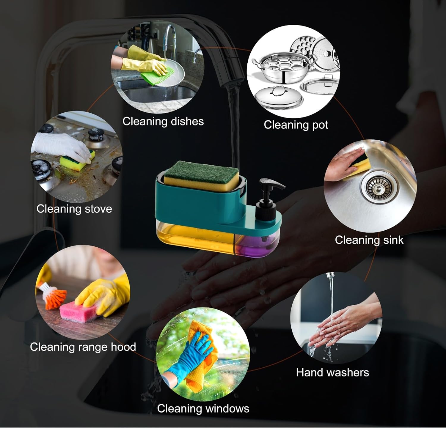 3 in 1 soap dispenser for kitchen sink with sponge caddy and pump dispenser in multicolor for washing dishes and sinks