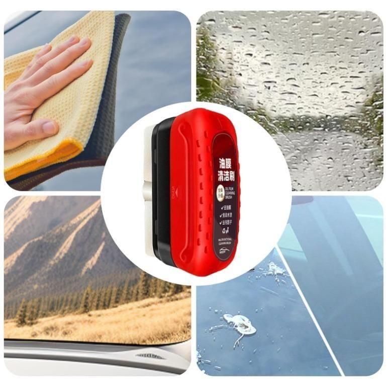 Magnetic glass cleaner designed for streak-free window cleaning on cars and home glass surfaces