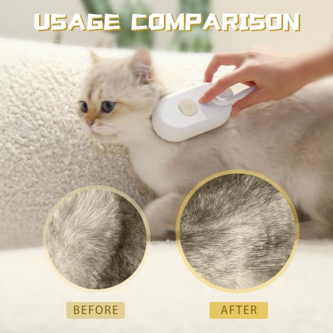 Hand using multi-purpose pet cleaning brush India on a cream cat showing before and after fur cleaning comparison