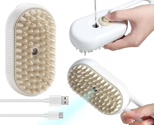 White rechargeable silicone multi-purpose pet cleaning brush India with USB cable and soft rubber bristles