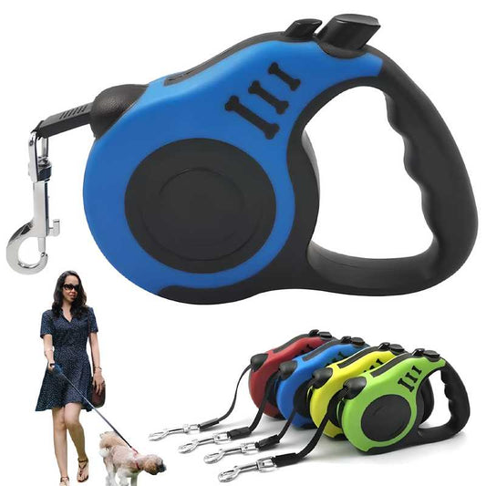 Retractable dog leash set with ergonomic handle metal clip in blue red yellow and green 500 cm pet leash multicolor