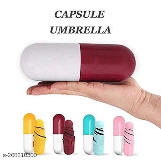 Hand holding red and white capsule umbrella with five color variants shown capsule folding umbrella online compact travel case