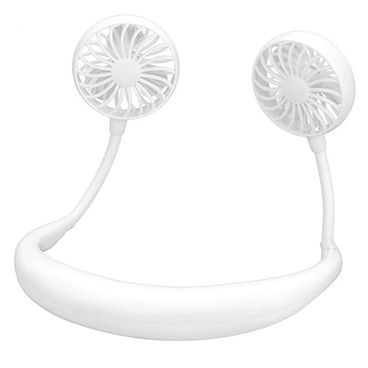White wearable dual head portable neck fan with adjustable arms USB rechargeable neck fan with light for summer