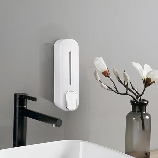 Modern wall-mounted press soap dispenser for home with sleek design, perfect for bathroom or kitchen use