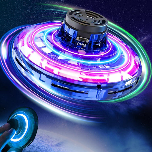 LED light up rechargeable flying spinner gadget toy with USB charging and remote control for kids