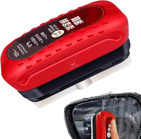 Red handheld magnetic double sided Glass Cleaner for car side mirror cleaning with ergonomic grip and pads